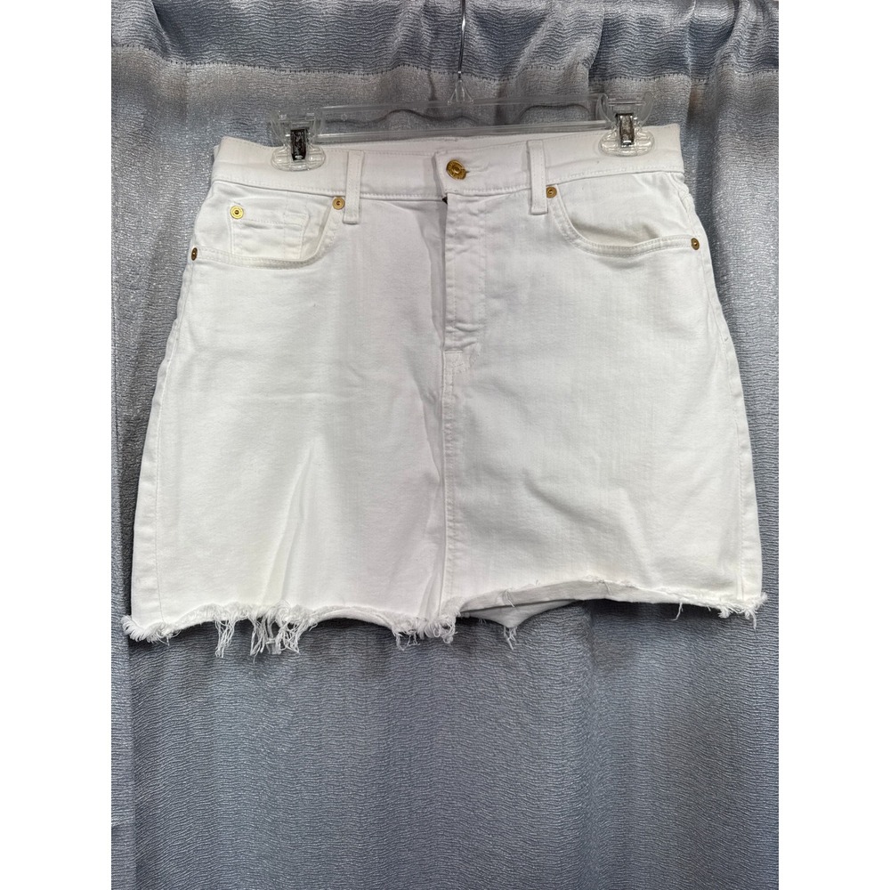 7 For All‎ Mankind Womens White Denim Mini Skirt Raw Hem Size 28 Gold Hardware